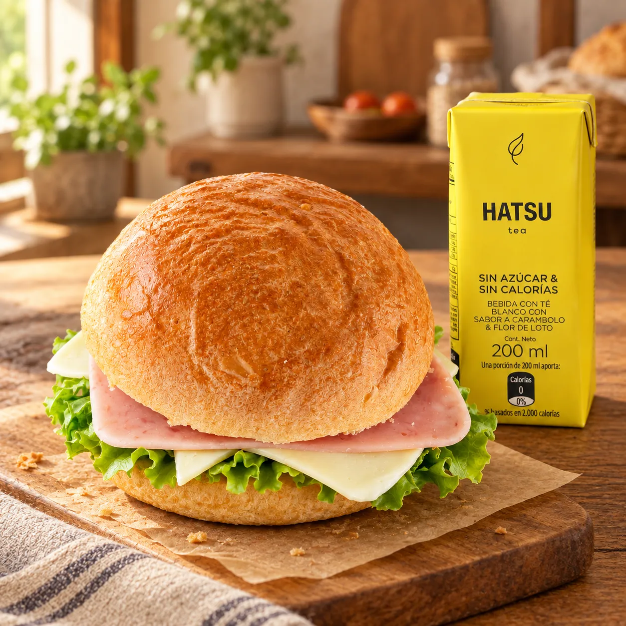 Brioche de jamón y queso + Hatsu Tea